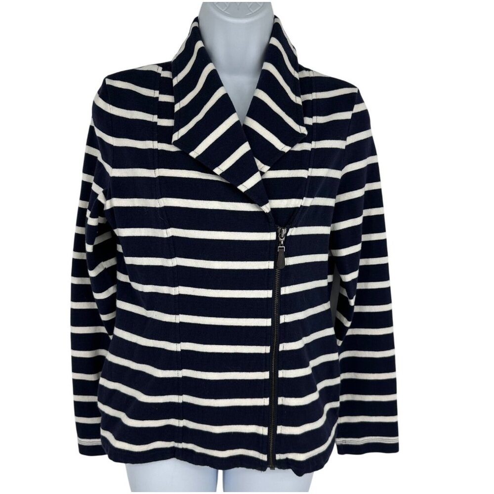 Talbots Navy & White Striped Zip-Up Jacket S